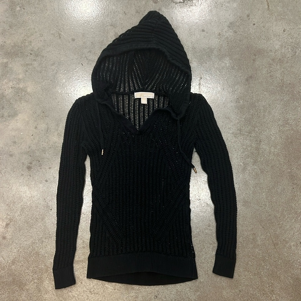 Michael Kors Hooded Mesh Sweater Black Size XXS